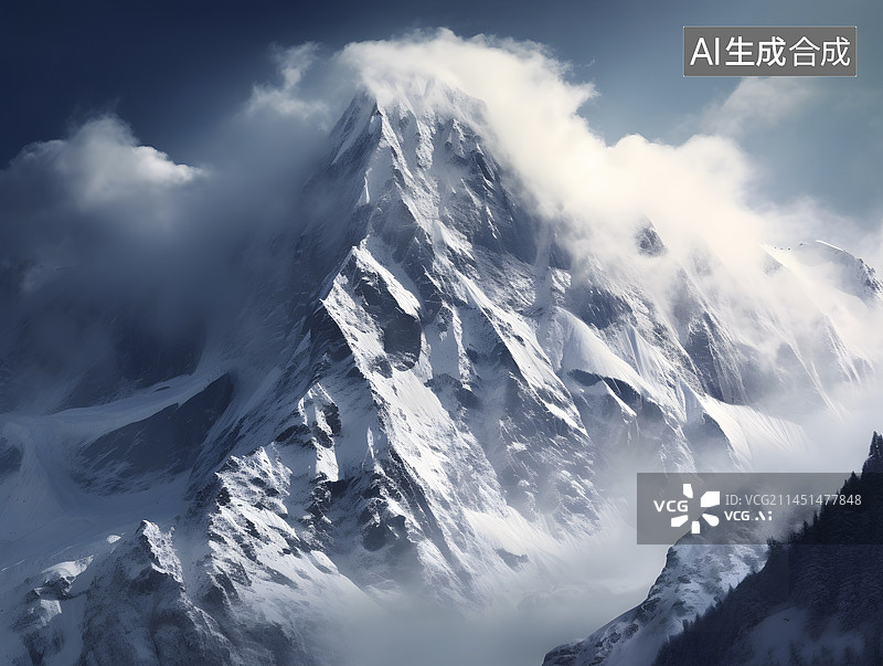 【AI数字艺术】巍峨的雪山的特写图片素材