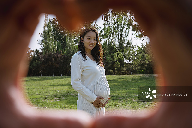 怀孕的妻子和丈夫在公园里图片素材