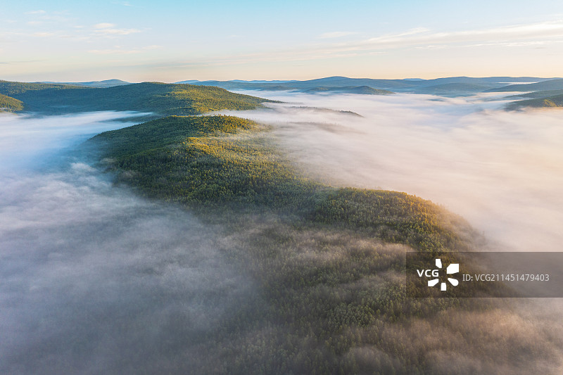 大兴安岭清晨晨雾图片素材