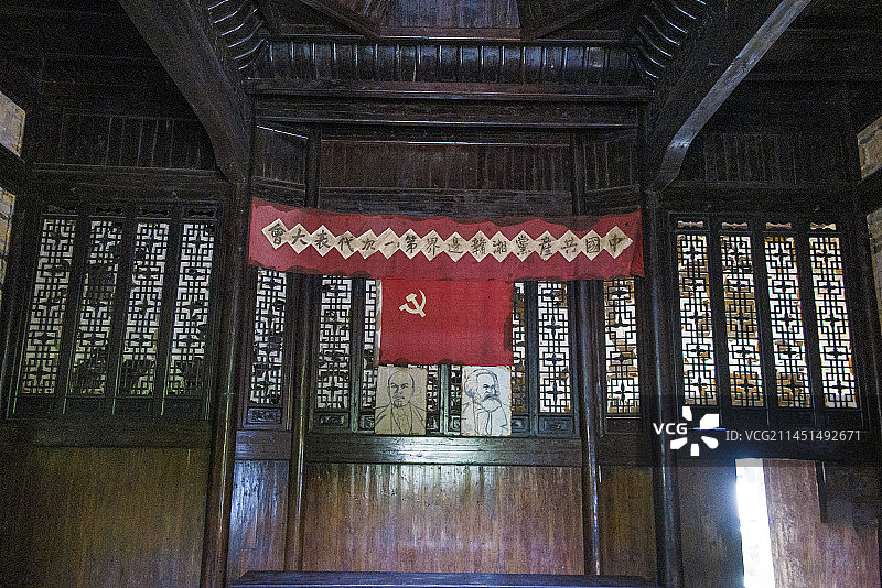 井冈山茅坪革命旧址，茅坪毛主席旧居，八角楼毛主席卧室兼办公室图片素材