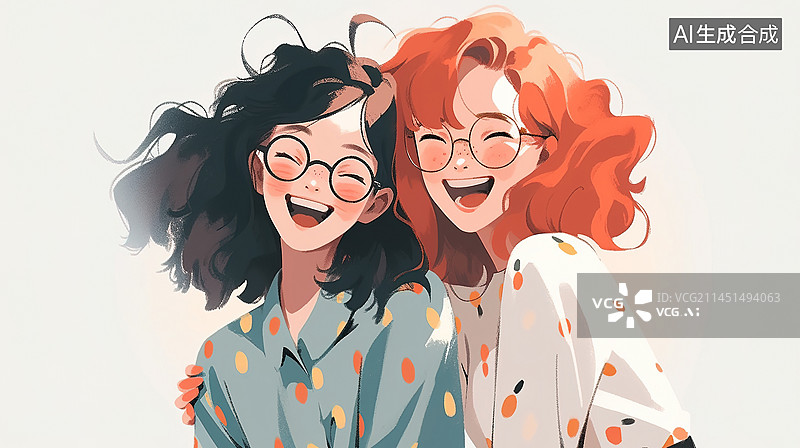 【AI数字艺术】闺蜜友情插画图片素材