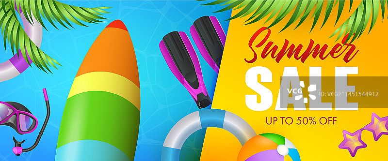 夏季促销冲浪板救生圈图片素材