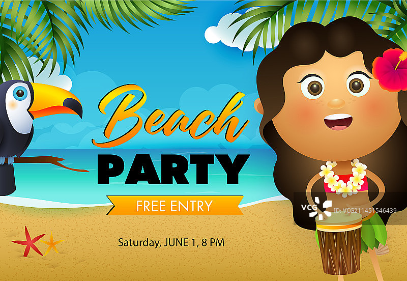 海滩派对宣传单设计：夏威夷女孩演奏图片素材