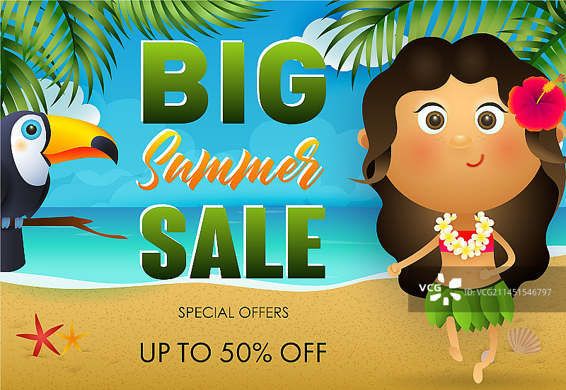 大型夏季促销宣传单设计巨嘴鸟夏威夷图片素材