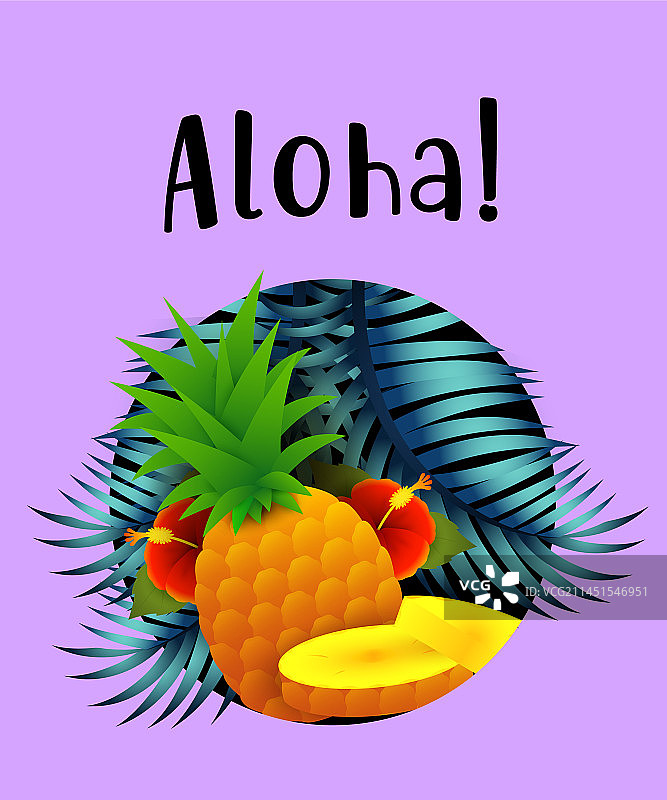 热带叶子和菠萝字母图片素材