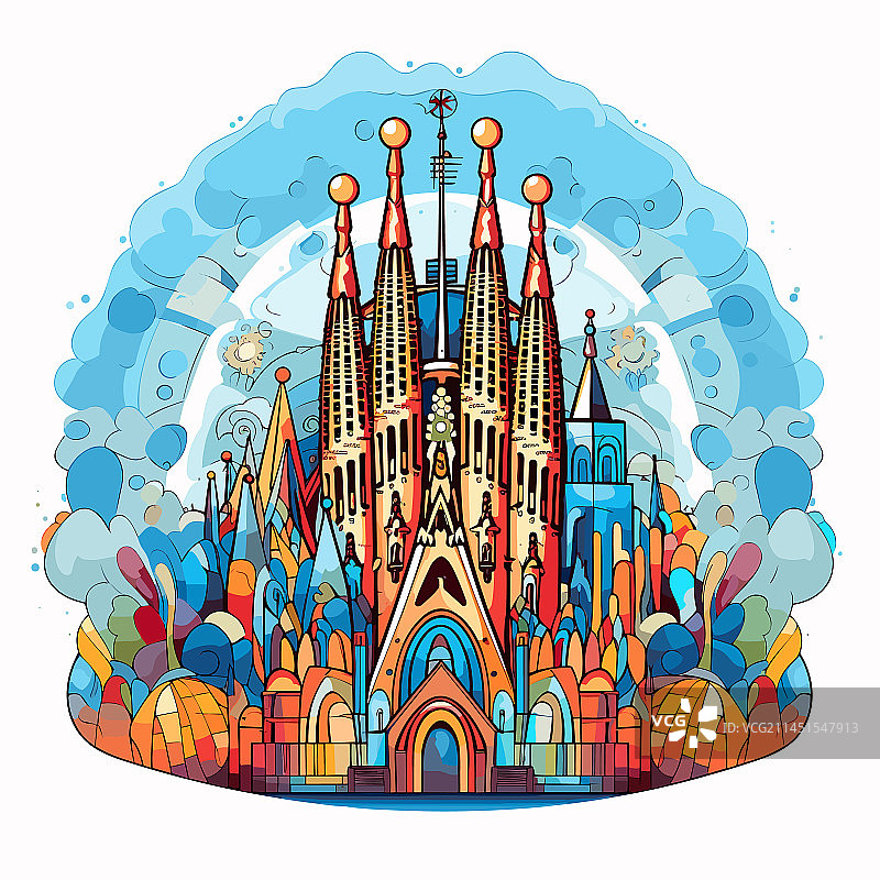 圣家族教堂手绘漫画图片素材
