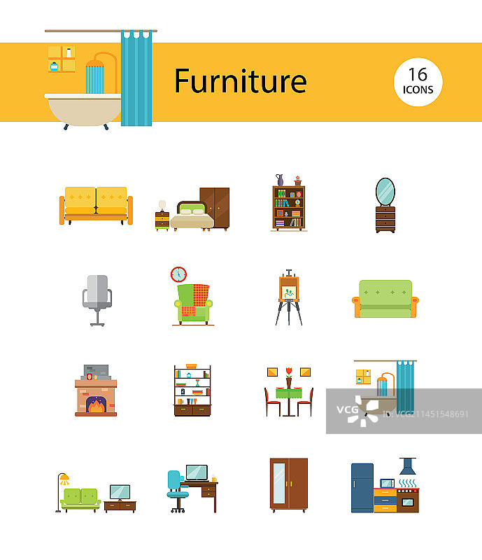 家具扁平风格图标集图片素材