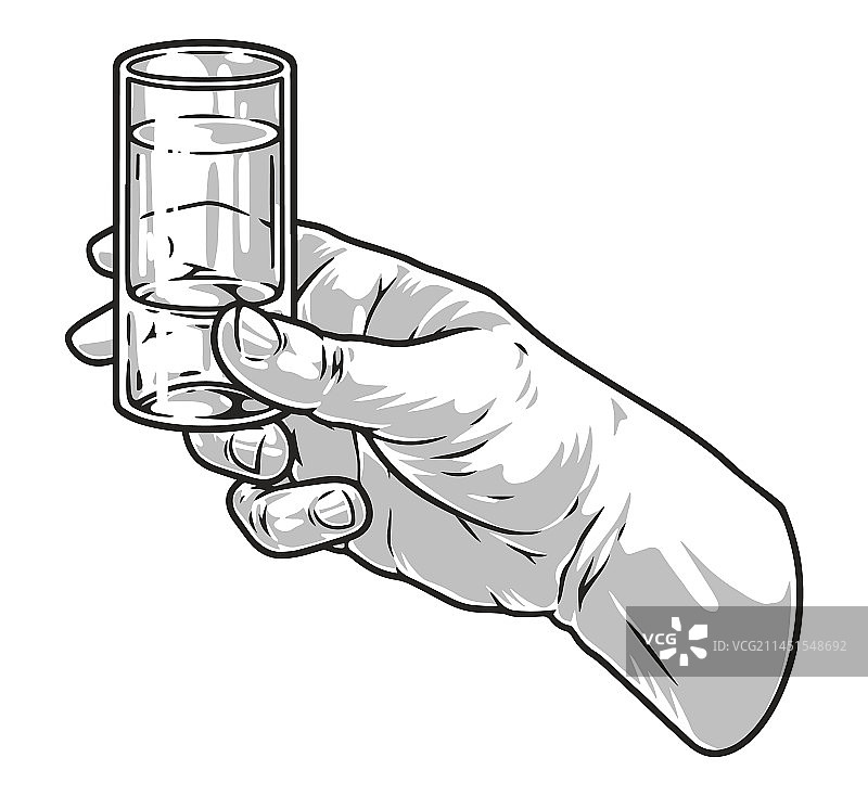 手持伏特加的单色贴纸图片素材