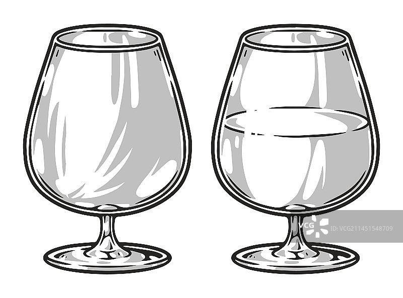 两个单色复古白兰地酒杯标志图片素材