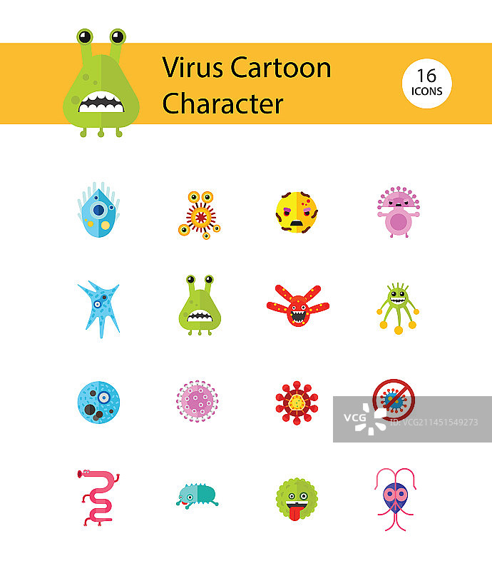 病毒卡通角色图标集图片素材