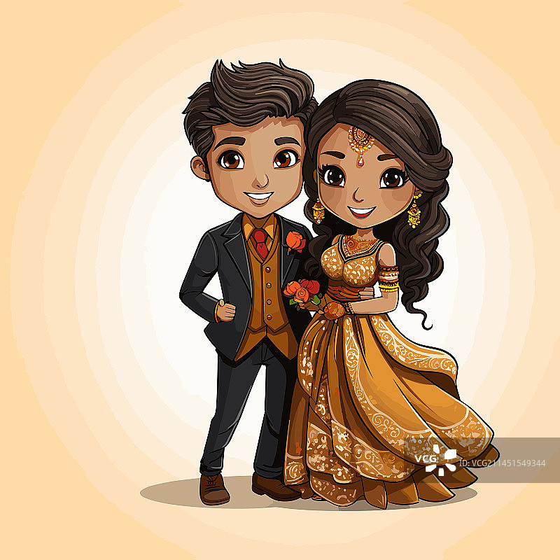 手绘漫画印度情侣图片素材