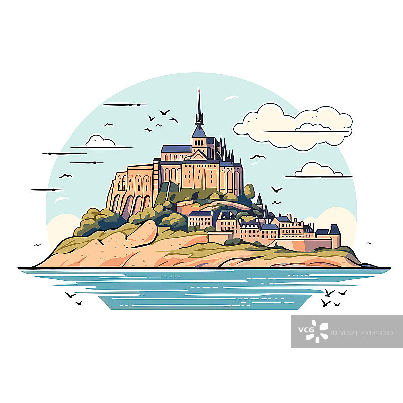 手绘漫画圣米歇尔山图片素材