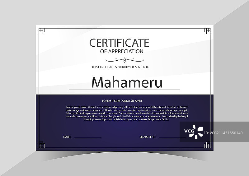 金色和蓝色感谢证书模板图片素材