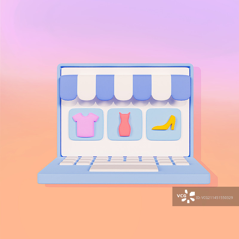 3D立体电脑购物电商网购笔记本插画图片素材