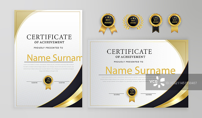 黑金色现代风格证书带徽章图片素材