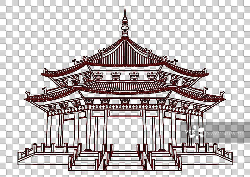 辽宁沈阳著名景点古建筑故宫线稿图片素材