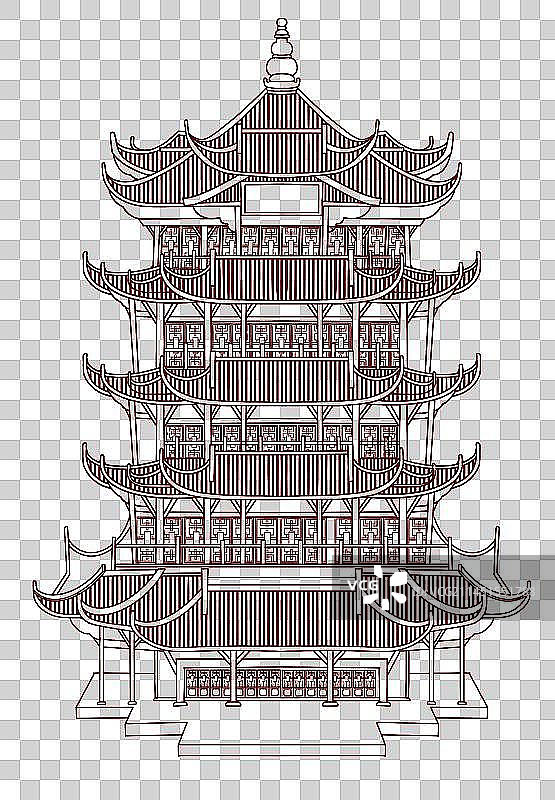 湖北武汉著名景点古建筑黄鹤楼线稿图片素材