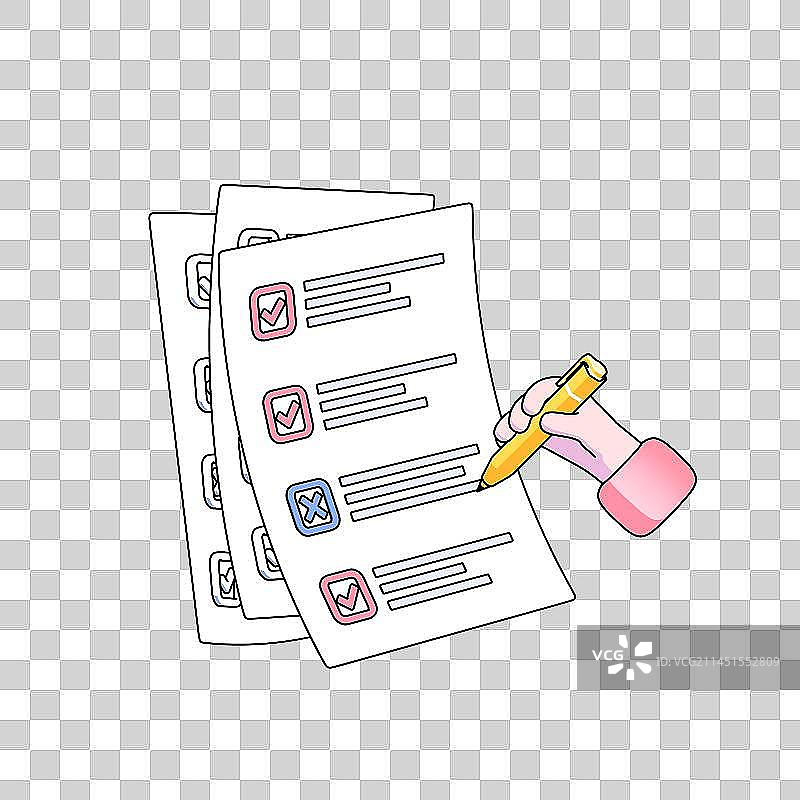 勾线扁平风格有文字和选项的纸质文件免抠元素图片素材