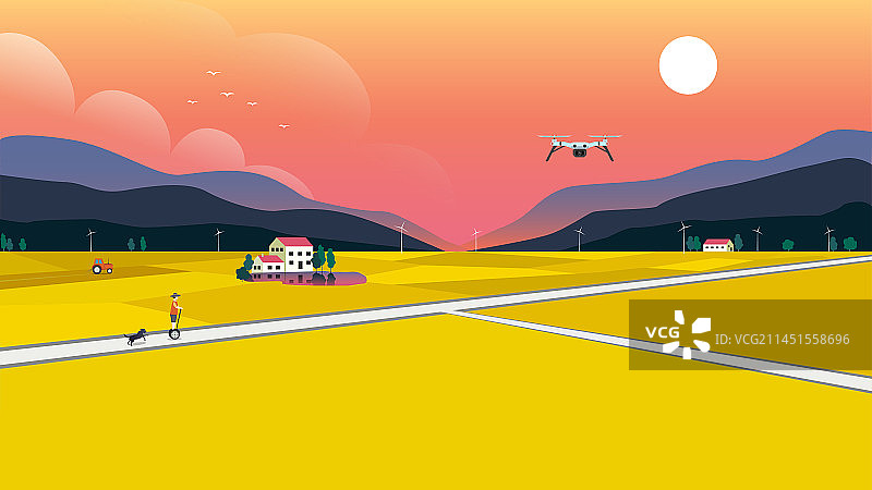 农民丰收节秋季稻田麦田矢量插画图片素材