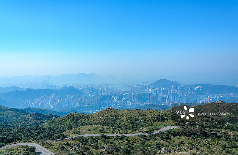 香港大帽山郊野公园自然风光与城市景观图片素材