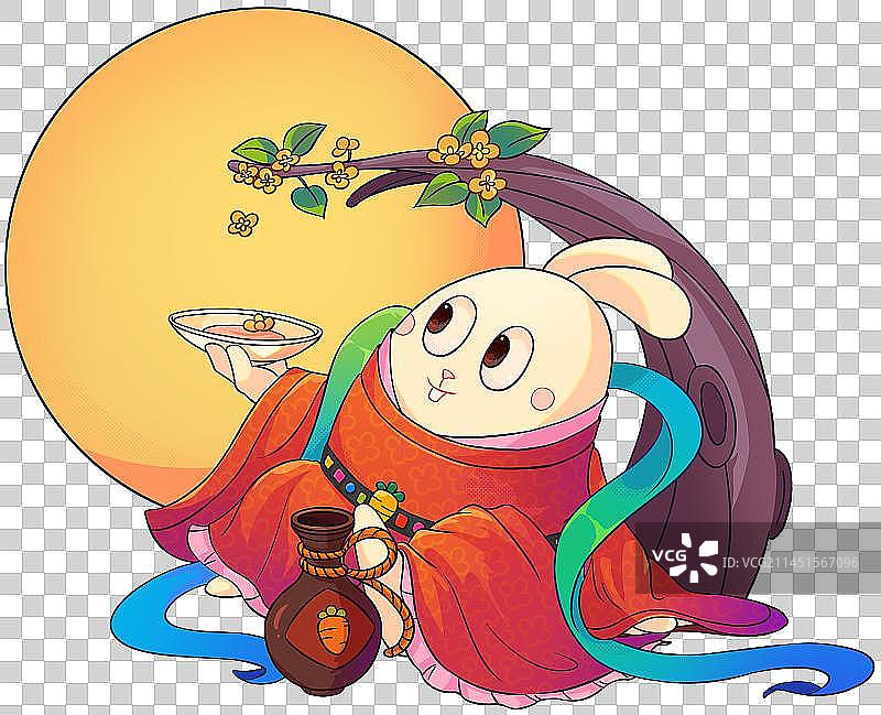 中秋节玉兔桂花树下赏月图片素材