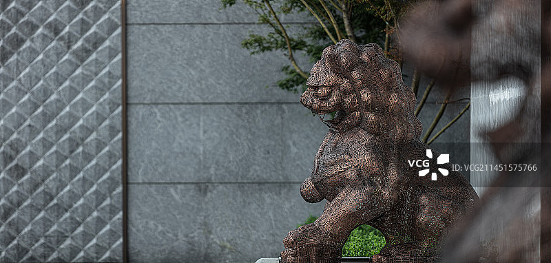 中式园林狮子雕像图片素材