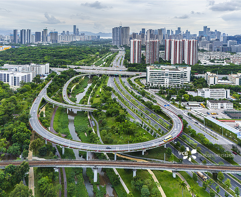 深圳大沙河立交桥和绿地航拍图片素材