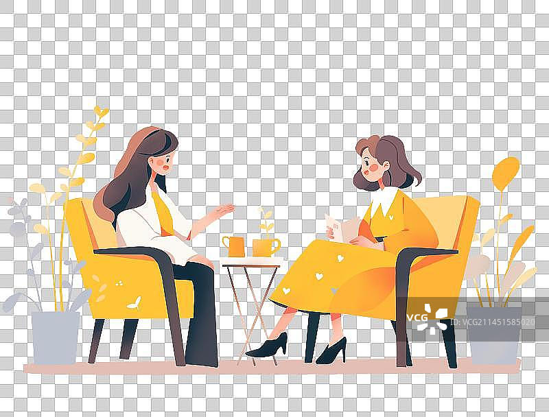 扁平可爱女生交谈小清新插画图片素材