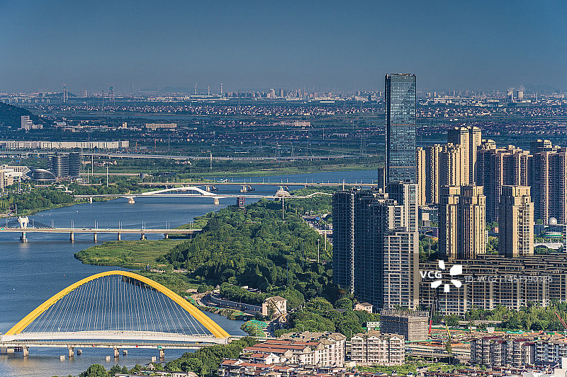 俯瞰上虞曹娥江两岸城市风光图片素材