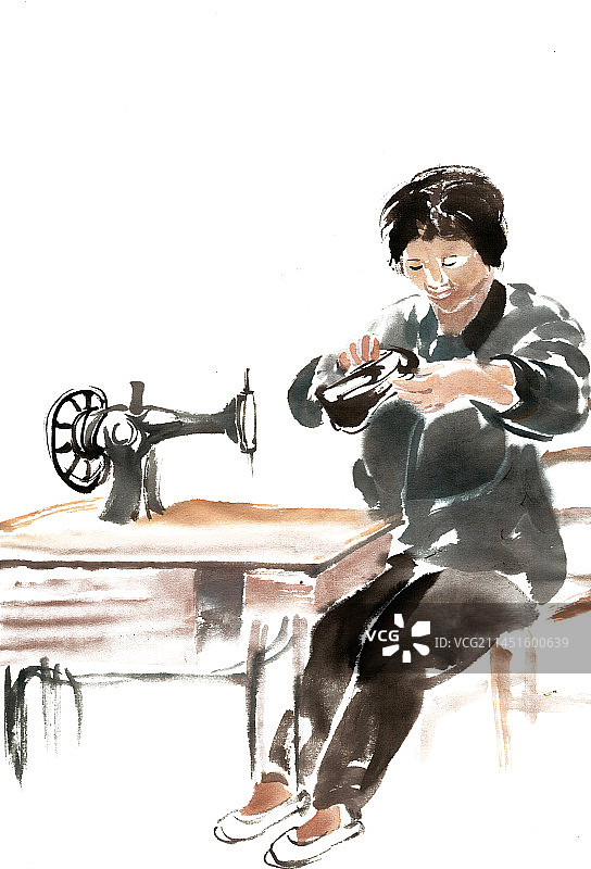 缝纫机前做鞋子图片素材