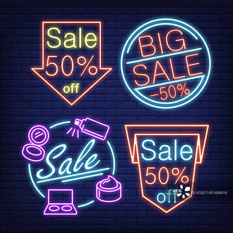 促销霓虹灯标志套装图片素材