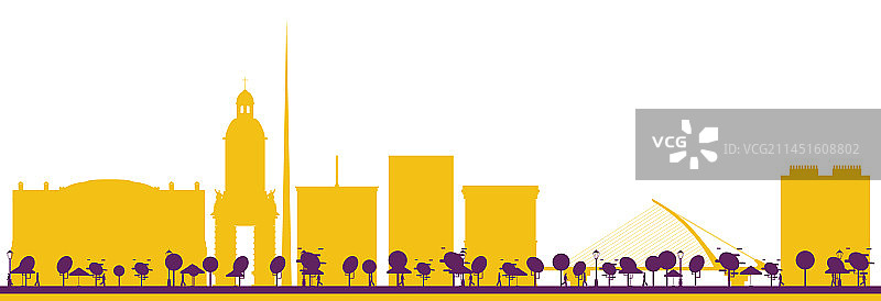 抽象爱尔兰都柏林城市天际线剪影图片素材