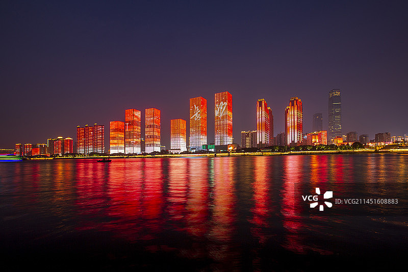 长沙湘江天际线夜景图片素材