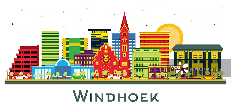 色彩鲜艳的纳米比亚温得和克城市天际线图片素材