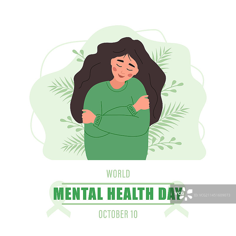 世界精神卫生日海报：快乐的女人图片素材