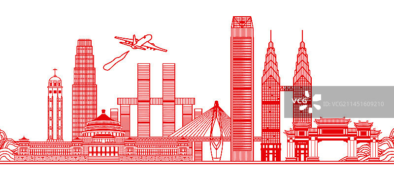 红色剪纸重庆城市建筑插画图片素材