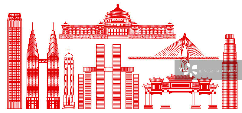 红色剪纸重庆城市建筑插画图片素材