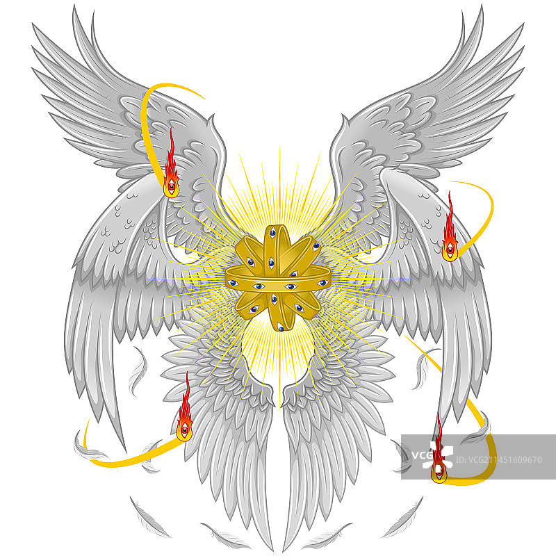 基督教神学中长着六个翅膀的宝座天使图片素材