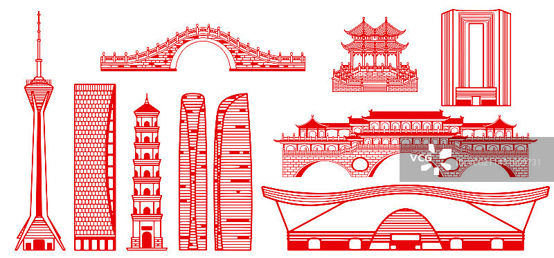 红色剪纸四川成都城市建筑插画图片素材