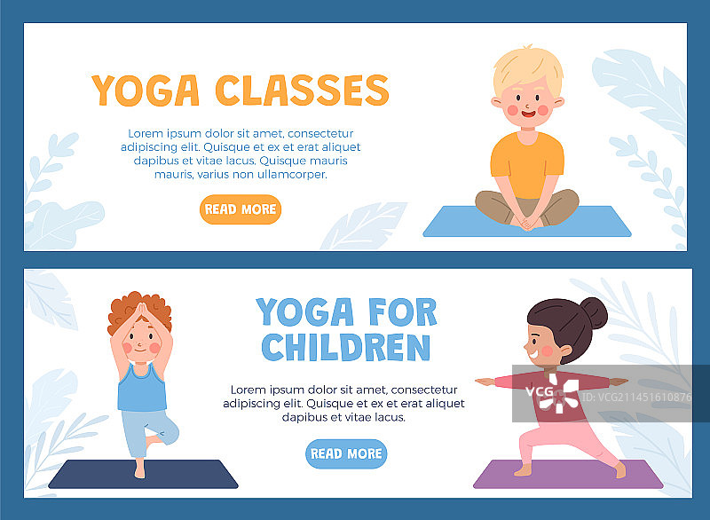 瑜伽姿势的男孩和女孩宣传单模板图片素材