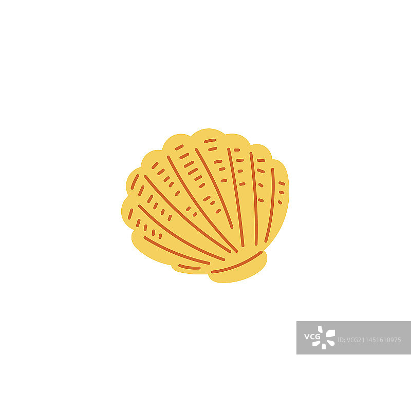 红色条纹的明亮黄色海螺（扁平风格）图片素材