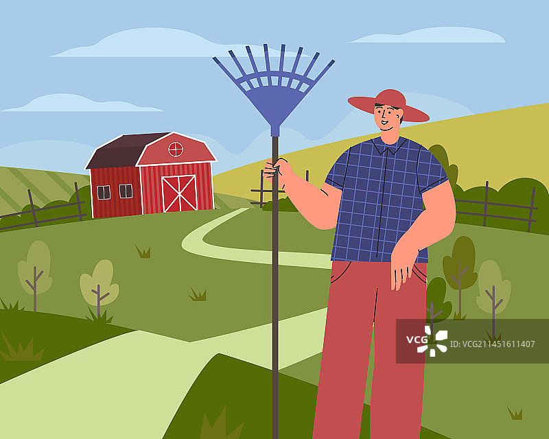 农场上的农民扁平风格图片素材