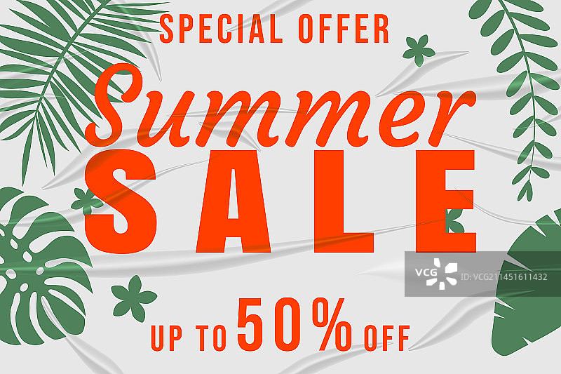 夏季促销，带褶皱效果的纸张图片素材