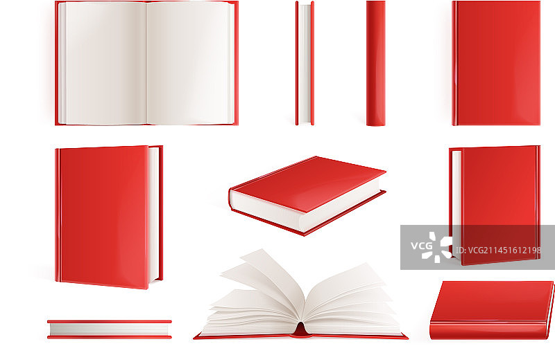 逼真红色书籍3D精装本或平装本图片素材