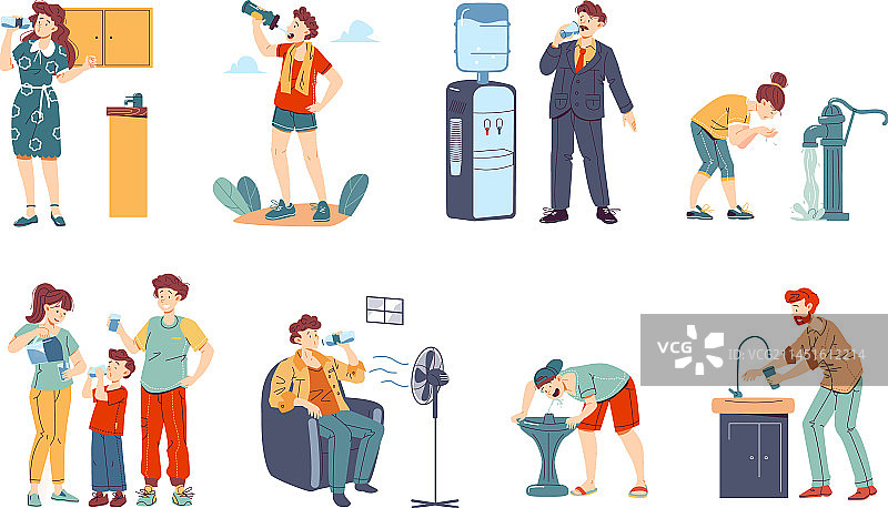 一家人在喝水解渴图片素材