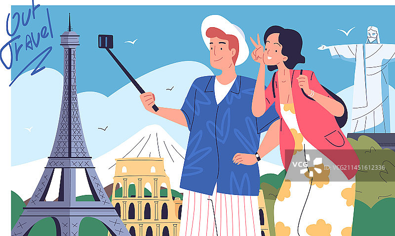 情侣游客自拍留念图片素材