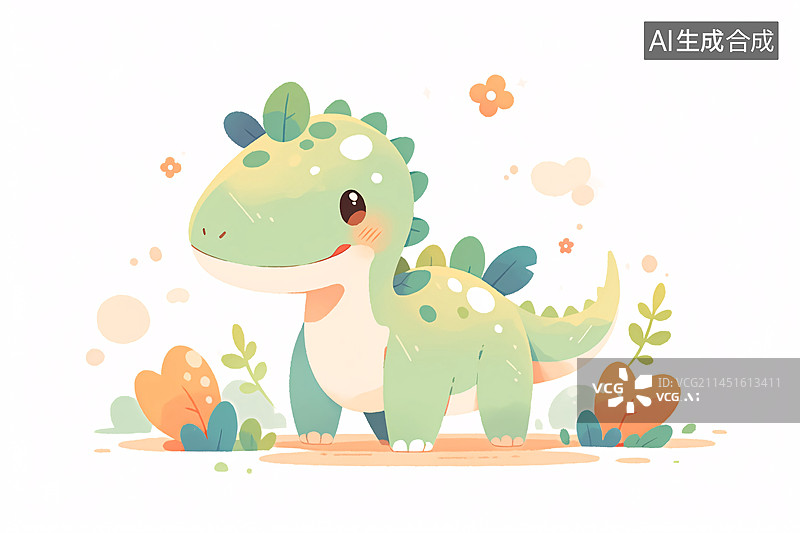 【AI数字艺术】平面卡通风格可爱的恐龙儿童插画图片素材