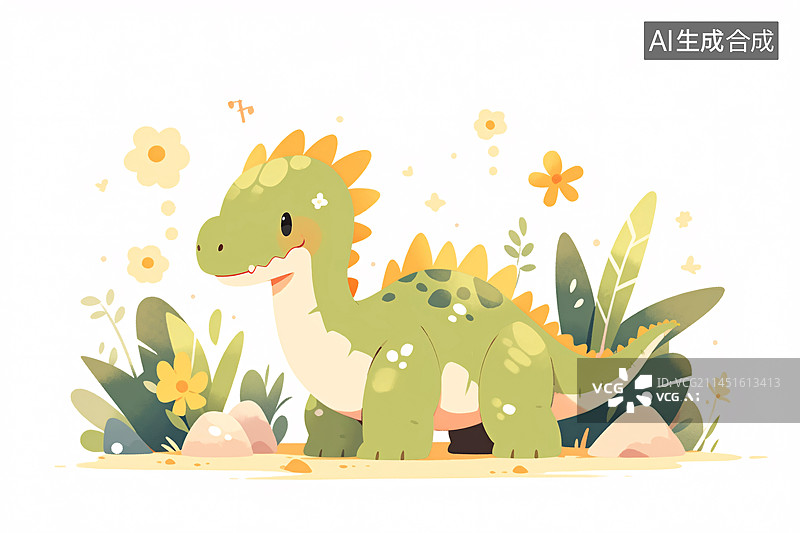 【AI数字艺术】平面卡通风格可爱的恐龙儿童插画图片素材