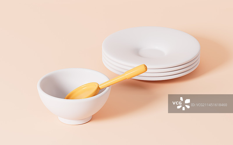 卡通白色餐具模型3D渲染图片素材