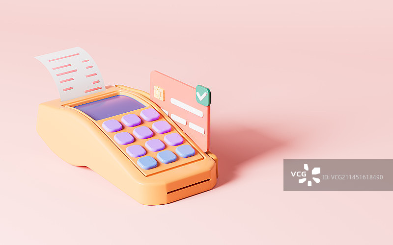 pos机与银行卡3D渲染图片素材